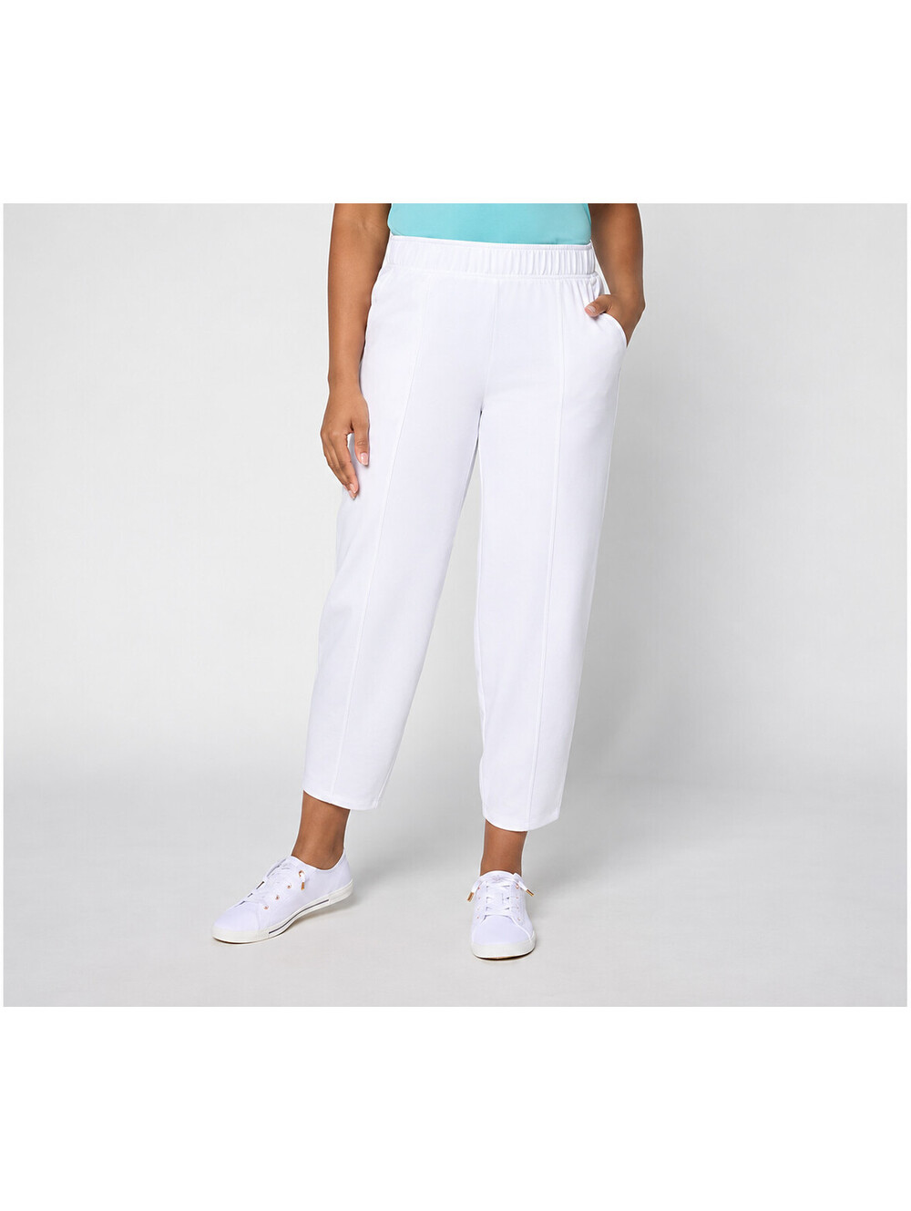AnyBody Petite Wash French Terry Barrel Ankle Pants White, Petite Large